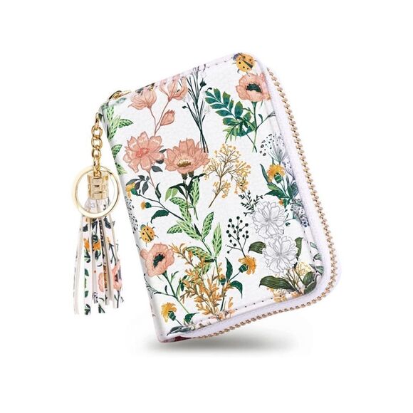 White Floral Leather Compact Wallet - Picture 2 of 4